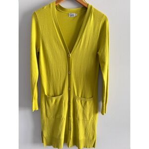 Cielo Chartreuse Longline Cardigan Sweater Womens Medium Yellow Green Button Up